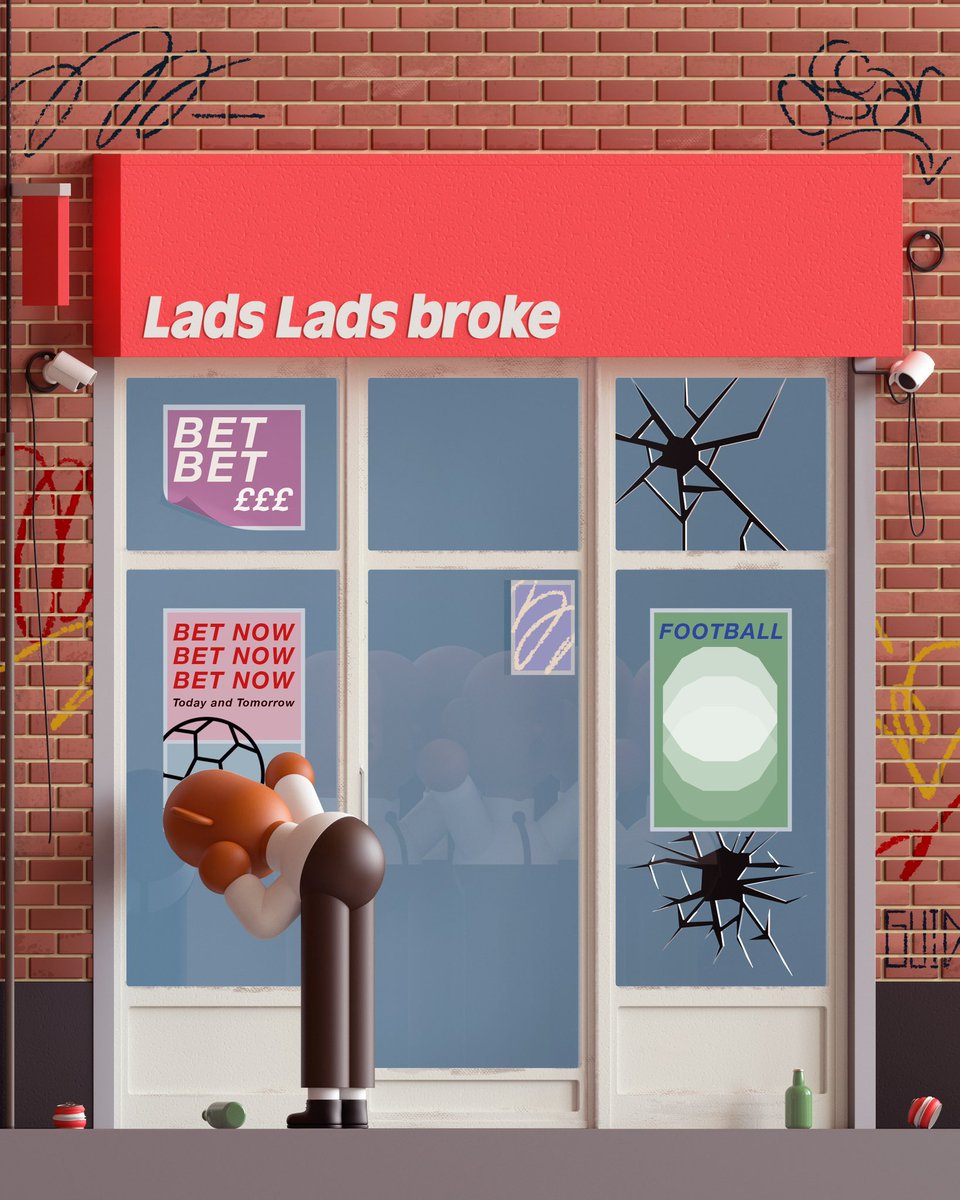 Man being sick in front of a sad betting shop