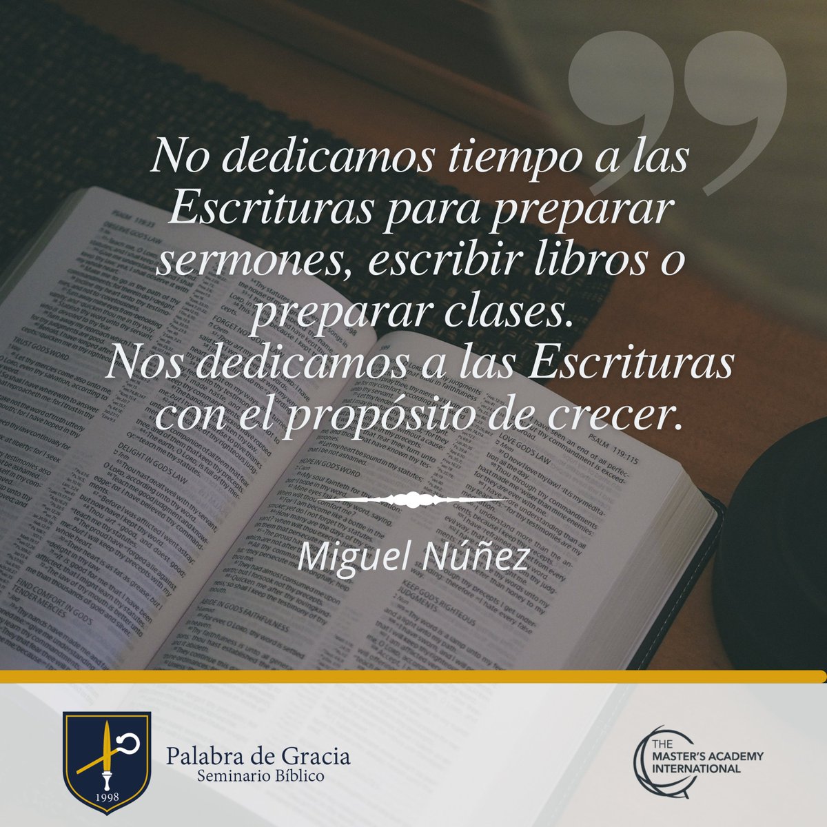 FacultadSBPG's tweet photo. "No dedicamos tiempo a las Escrituras para preparar sermones, escribir libros o preparar clases.
Nos dedicamos a las Escrituras con el propósito de crecer. Miguel Núñez
.
.
.
#Predica #Prédica #Palabradegracia #Pastores #Pastoral #PGSB" https://t.co/oBQJql7DqK