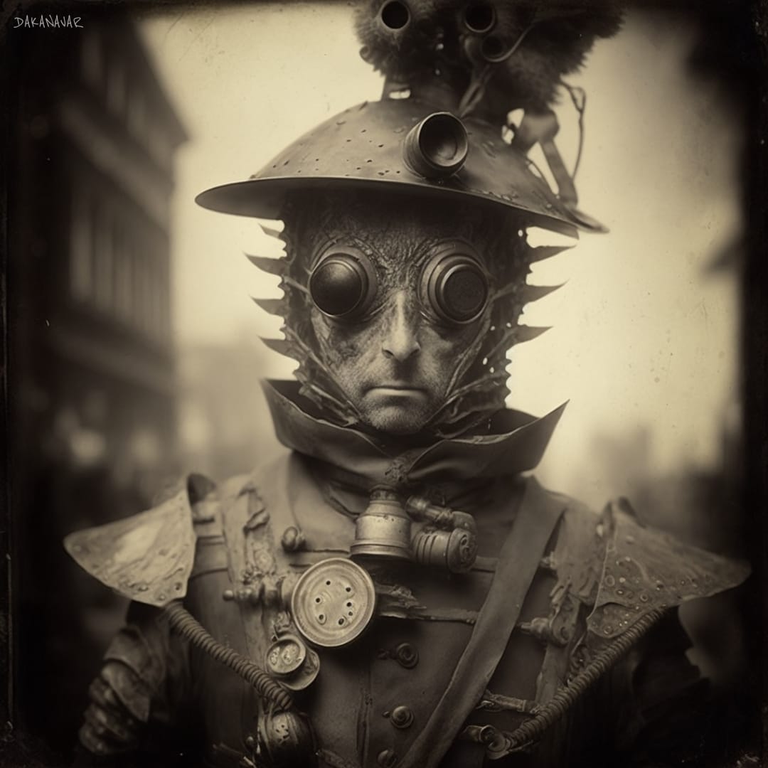 Steampunk_T's tweet photo. 1/2 Alien migrants in 1800s London by Brian Craddock (AI) https://t.co/blcn6ZdYxu
