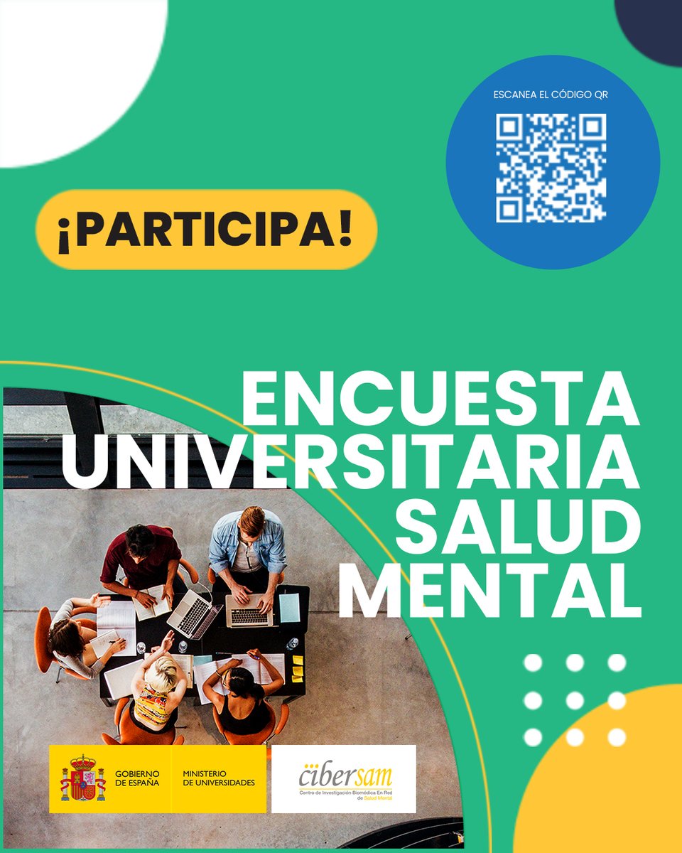UpnaSocial's tweet photo. El Ministerio de Universidades @UniversidadGob y @CIBER_SAM en colaboración con el Ministerio de Sanidad lanza un proyecto pionero para conocer el estado de la salud mental de los estudiantes universitarios en España.

¡¡¡¡Participa en la encuesta!!!!

https://t.co/UOQnYvgl9Z https://t.co/Q9phd1oQlX