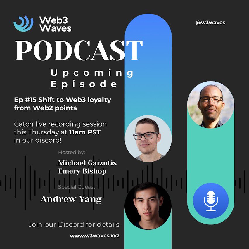 The shift to Web3 loyalty from Web2 points is on the RISE...&amp; Cultos CEO, <a href="/Yanger93/">Andrew Yang</a> is here to tell you why!

Join <a href="/W3Waves/">Web3 Waves</a> podcast founders, <a href="/MichaelGaizutis/">Michael Gaizutis</a> &amp; <a href="/EmeryBishop/">Emery Bishop</a> as they chat with Andrew! 

FOR LIVE-STREAM VIEWING ⬇️
riverside.fm/studio/w3waves/