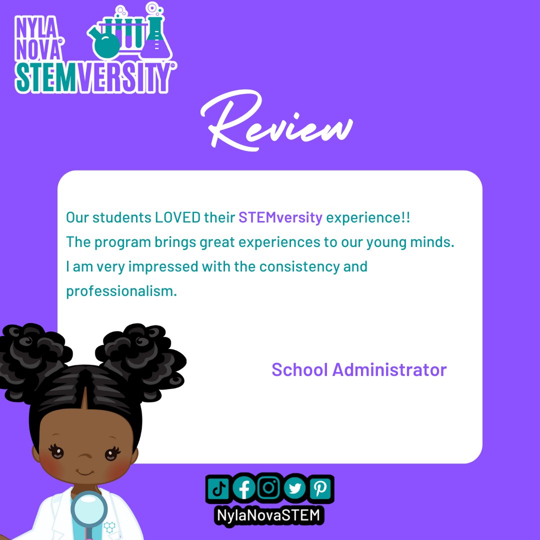 NylaNovaSTEM's tweet photo. 👩🏽💻We enjoy providing unique activities to improve problem solving skills and increase interest in STEM.
🏫Invite Us to your School to Upgrade Your Stem!
#NylaNova #STEM #IndianapolisSchool #KidsInSTEM #AfterSchoolProgramsIndy
#STEMlove #KidScientist https://t.co/ocA8fURZQD