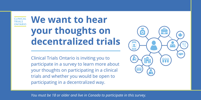 pain_canada's tweet photo. .@clinicaltrialON wants to hear your thoughts on decentralized clinical trials, which don't require participants to attend a study site, using tools such as videoconferencing or home visits instead. 

To take the survey, visit: https://t.co/NeReY1JGTO https://t.co/oQdcBeC1Q3