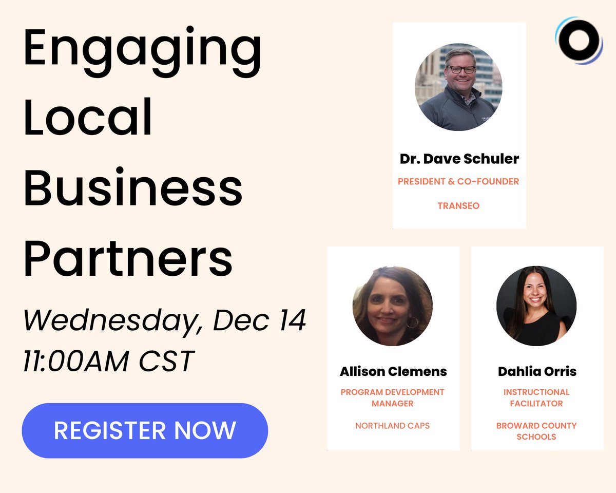 Want to learn tips for engaging local business partners and scaling your work-based learning program? Don't forget to register for our webinar next Wednesday, 12/14, to hear great insights from our panel of experts! ow.ly/FWsF50LXvMl