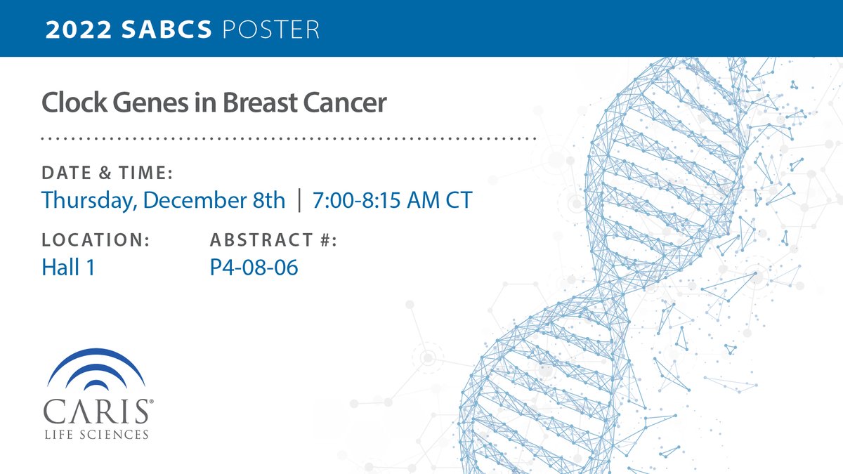 Did you know that clock genes are novel predictive and prognostic biomarkers for #breastcancer? Visit Dr. Priya Jayachandran’s poster at #SABCS22 to discover the association between clock gene expression and breast cancer subtype and survival.