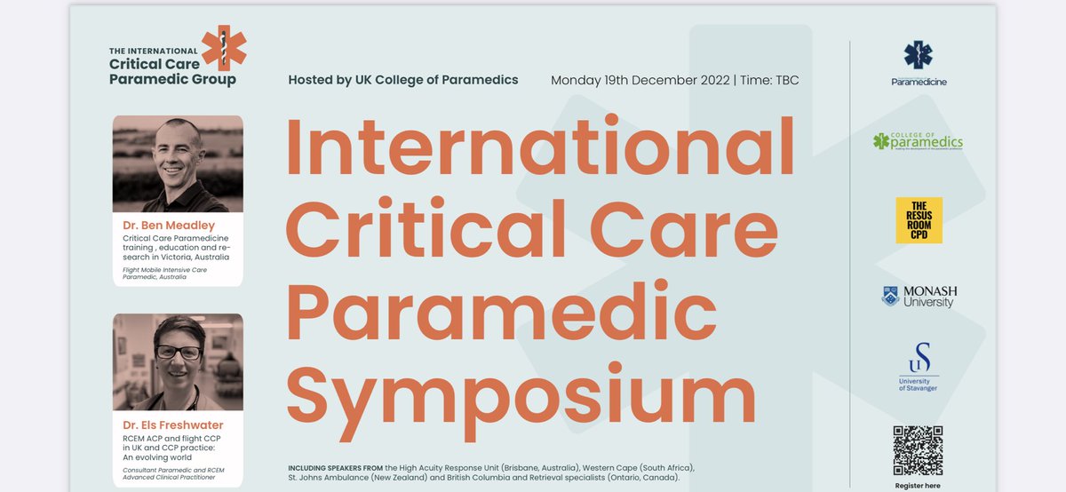 Less than 2 weeks till the first International Critical Care Symposium. Paramedics leaders from Australia, New Zealand, S Africa, Canada and the UK describing paramedic practice, challenges, scope and education in their region! Genuinely inspirational speakers!