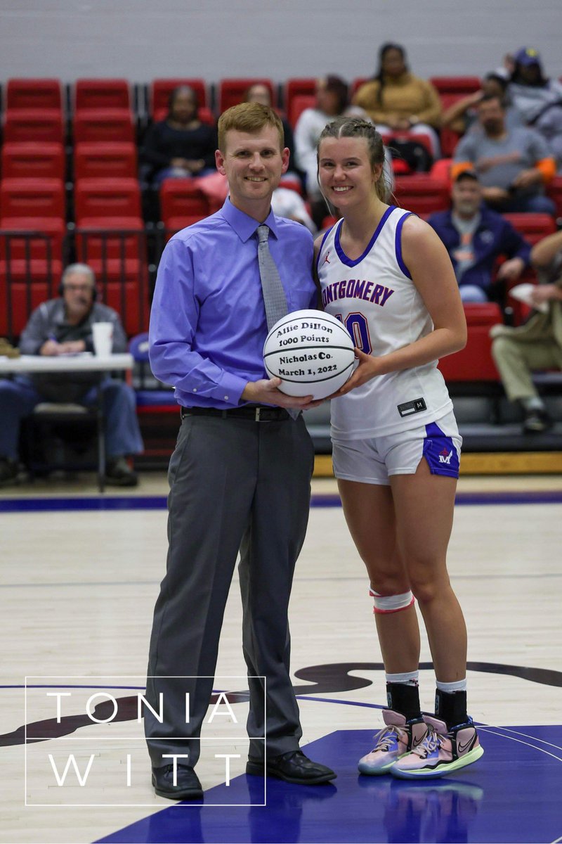 Allie Dillon was presented a game ball to commemorate her 1000th point at the conclusion of last night’s big district win!  Dillon joined the club during the Tribe’s first round 10th Region tournament game on March 1, 2022 against host Nicholas County!  Congratulations, AD!