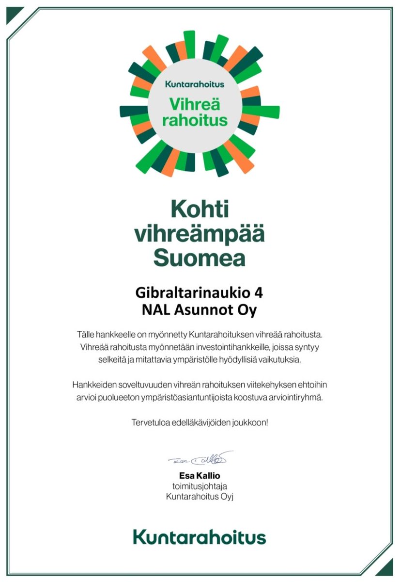 KillstromSamuli's tweet photo. Vuosi lähestyy loppuaan ja tästäkin iloisesta asiasta meillä NAL Asunnoilla on hyvä kertoa viimein! Kiitos @Kuntarahoitus luottamuksesta jälleen kerran! Kohde valmistuu jo ihan kohta ensi keväänä! Ensimmäinen talomme mikä on saanut Vihreää rahoitusta!
#vihreärahoitus 
@NAL_ry https://t.co/v5UjflQ4ev