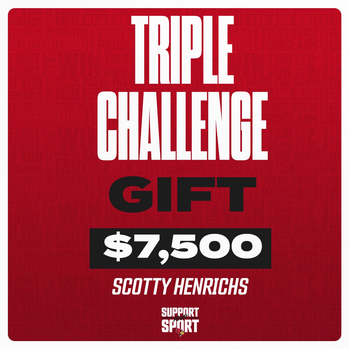 We are so excited to share another BIG-TIME challenge gift from Redbird legend, Scotty Henrichs‼

When this tweet gets 75 retweets, it will unlock:

$2,500 ➡ <a href="/Redbird_MBB/">Illinois State Men's Basketball</a> 
$2,500 ➡ <a href="/RedbirdFB/">Illinois State Football</a> 
$2,500 ➡ <a href="/ISURedbirdGolf/">Illinois State Men’s Golf</a> 

#BackTheBirds x #SupportYourSport2022