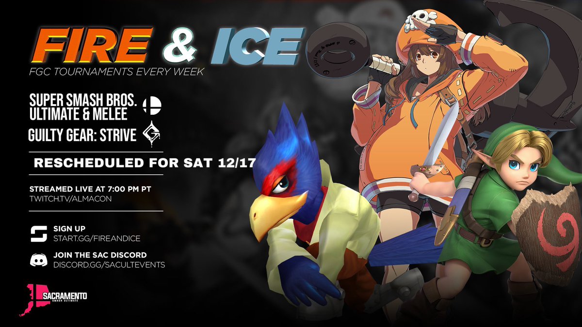Yo! 

I am sick with some kind of bug.

With this being said, since I don’t wanna screw you guys over, I’m pushing it to next week on Saturday, December 17th.

Doors Open: 3:30 PM
Melee Singles: 5:00 PM
Strive: 6:00 PM

Link Below! 👇👇👇
(Share for awareness please!)