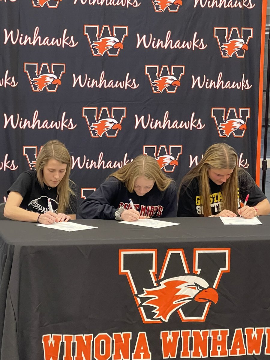CaseyIndra's tweet photo. Congratulations to Ava Hamsund (Gustavus), Macy McNally (Gustavus) and Makayla Steffes (Saint Mary’s) for committing to play softball in college.  We are so proud of you and wish you the best as you compete at the next level.  Go Winhawks! https://t.co/f9oktGg6X4