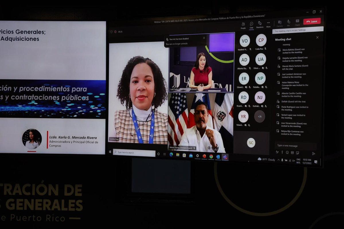 ASGPUERTORICO's tweet photo. La principal oficial de compras y administradora de la #ASG, Karla Mercado Rivera, participó de un webinar con el equipo de la Dirección General de Contrataciones Públicas de la República Dominicana https://t.co/GMxIjHQQeY