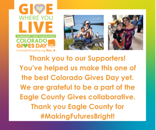 BrightFutureEC's tweet image. WE💜#EagleCounty. THANK YOU to everyone who supported Bright Future this #ColoradoGivesDay. Thanks to all our friends from @ECGives. Our community