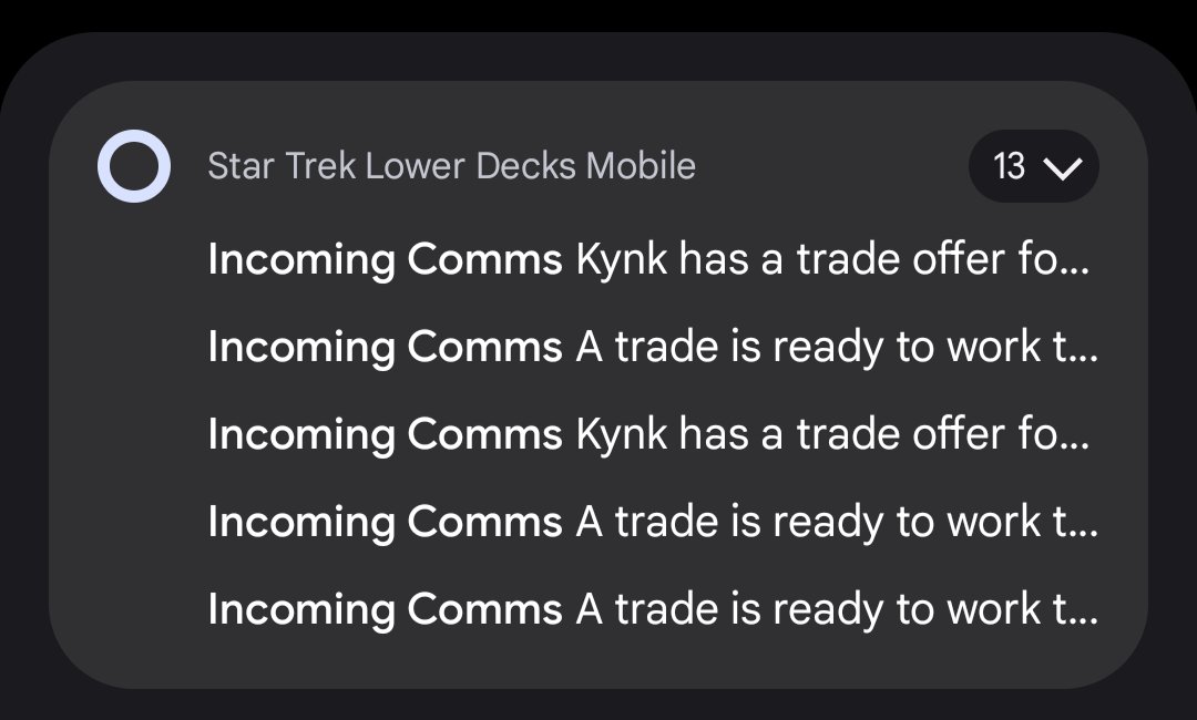 autumnmott's tweet photo. @LowerDecksGame I think the trade notifications are buggy after this latest update. ~8/13 of these all have the same timestamp. https://t.co/1pEyQftJpo
