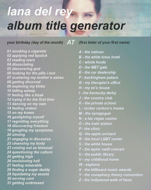 Whoever made this Lana Del Rey album title generator is a genius