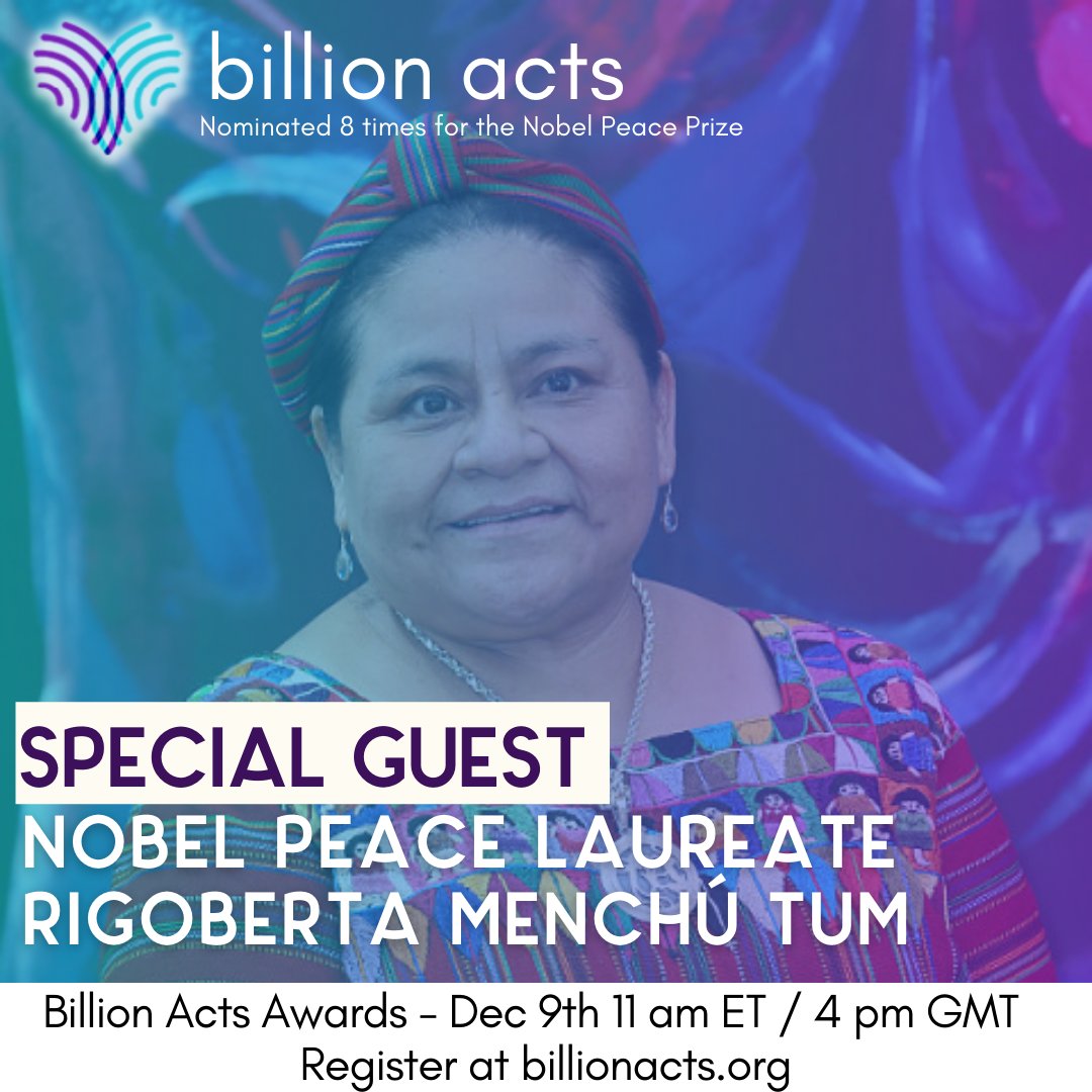 PeaceJam's tweet photo. Did you hear the latest news? 1992 Nobel Peace Laureate, Rigoberta Menchú Tum will be joining us for the Awards Show this Friday! Rigoberta is a global advocate for the indigenous rights &amp; environmental protection🌏

Come join us! 🎉🎉🎉 

Register at https://t.co/gbXNCSO3NO https://t.co/QGwLP2pbI9