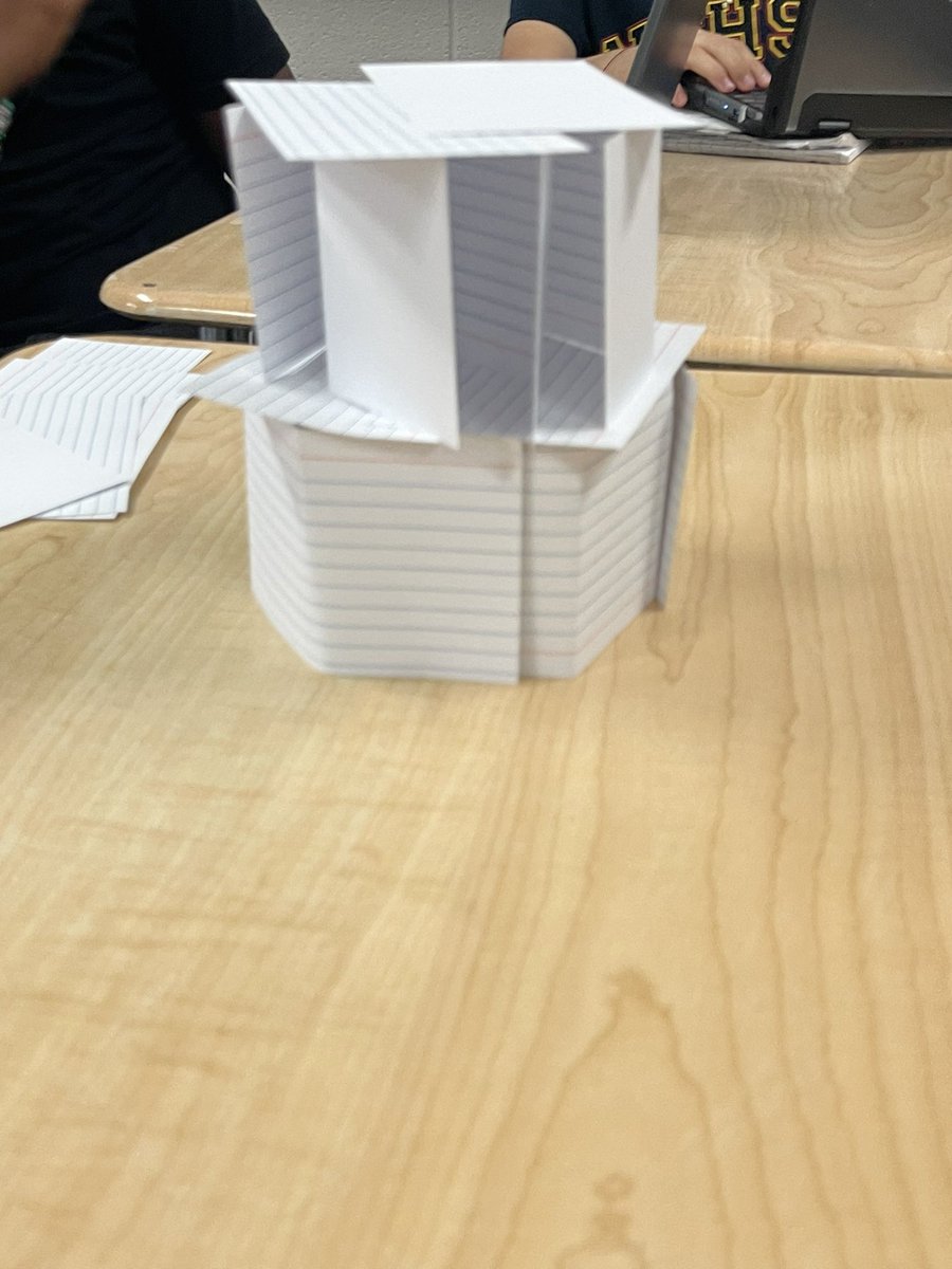 6th grade Advisory students working on their STEM challenge. The winning team ended up making 17 inches tall tower using Index cards.