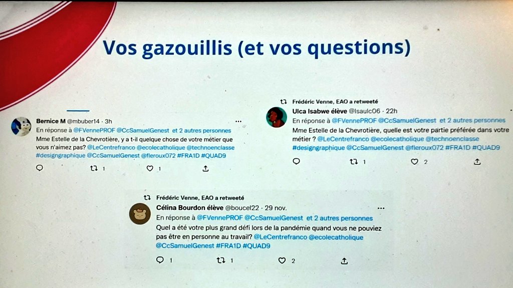 FVennePROF's tweet photo. DÉFI TWITTER #FRA1DT

Félicitations à Bernice @mbuber14, Ulca @Isaulc06 et Célina B. @boucel22 du programme spécialisé de la concentration scientifique du @CcSamuelGenest #FRA1D 

Vous avez été choisis par les expertes du #CFORP #QUAD9 @LeCentrefranco #onfr 

Cadeaux à venir 🎁 https://t.co/tn6pGnzdKp