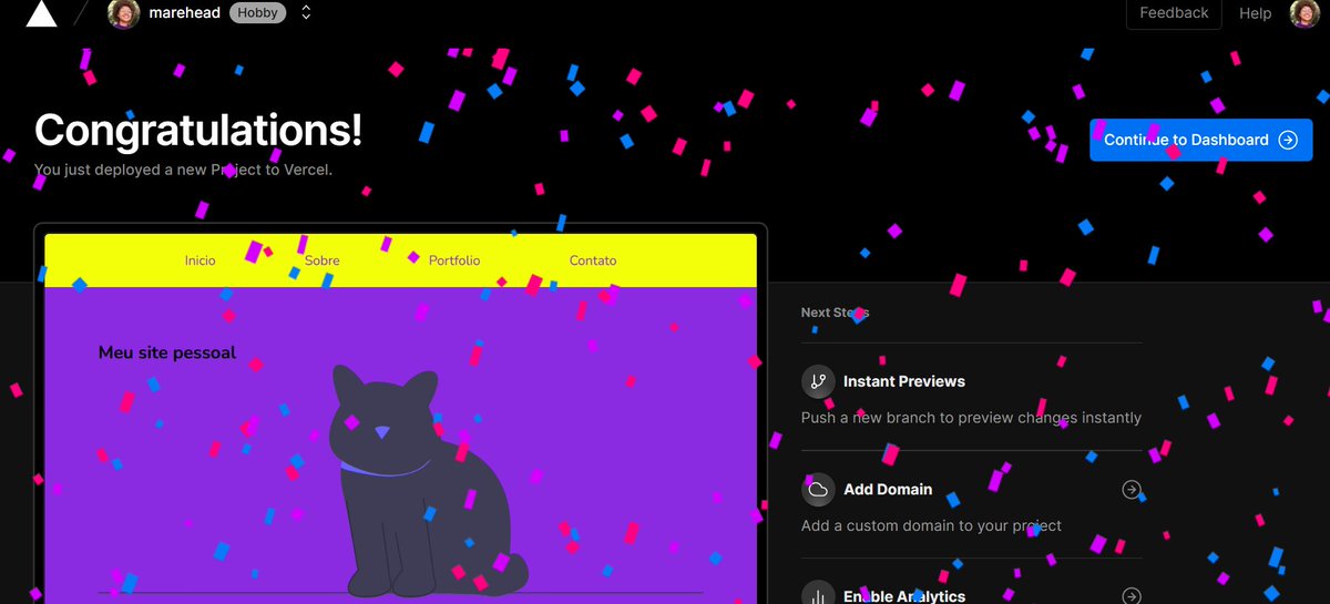 DocsMarina's tweet image. o primeiro deploy no vercel a gente nunca esquece e que seja o primeiro de muitos #carreiratech #queroserdev