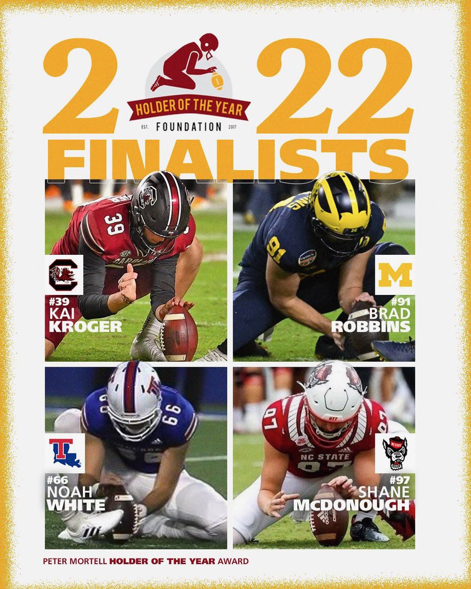 “This is as solid of a group of ball-holders we have ever seen.  This is a special group of 4th down quarterbacks.” HOTY Committee 📝

Congratulations to the 2022 Holder of the Year finalists! 🏈👈🏻