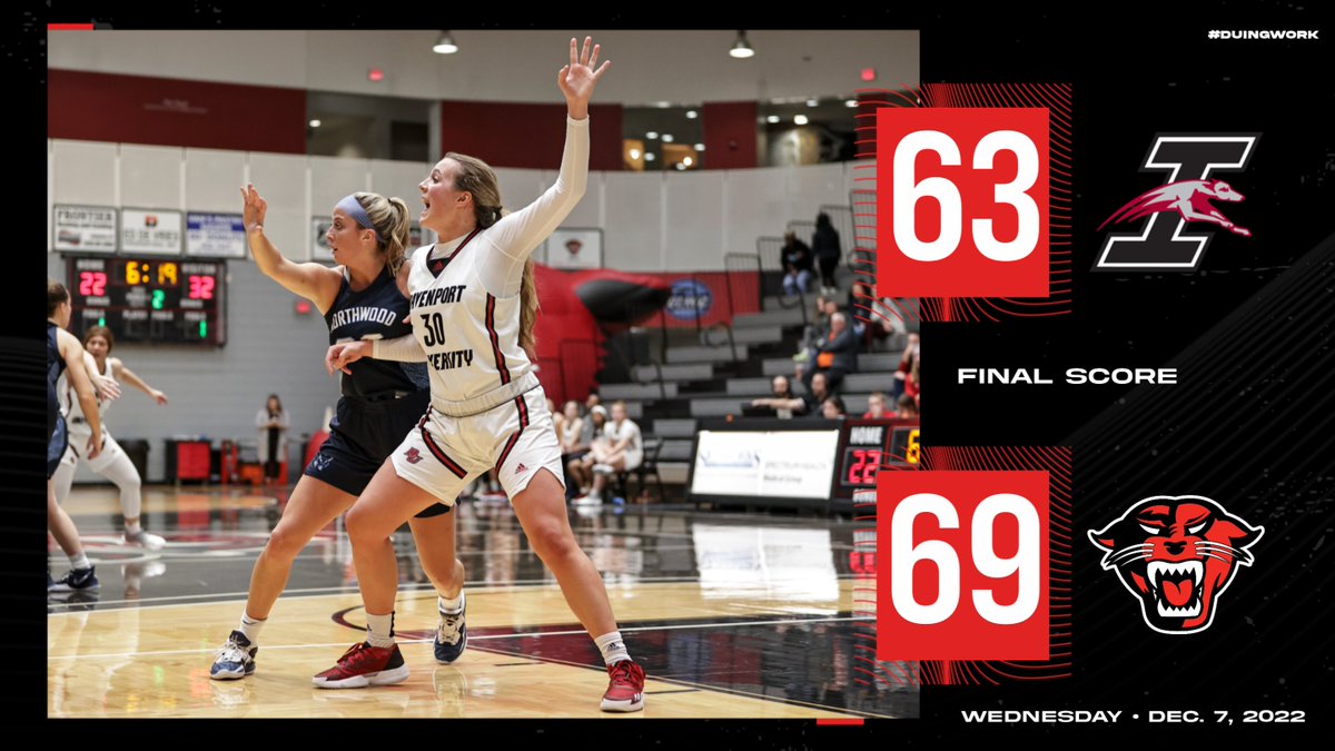 DUAthletics's tweet photo. Women's Basketball Final

@DU_WBB 69, Indianapolis 63

DU moves back above the .500 mark at 5-4 with a big regional win over the Greyhounds!

Nelson and Liedel each scored 13, Bryant added 10 and Gustafson earned her sixth career double-double with 10 pts, 15 reb.

#DUingWork https://t.co/a6oMQYLjFn