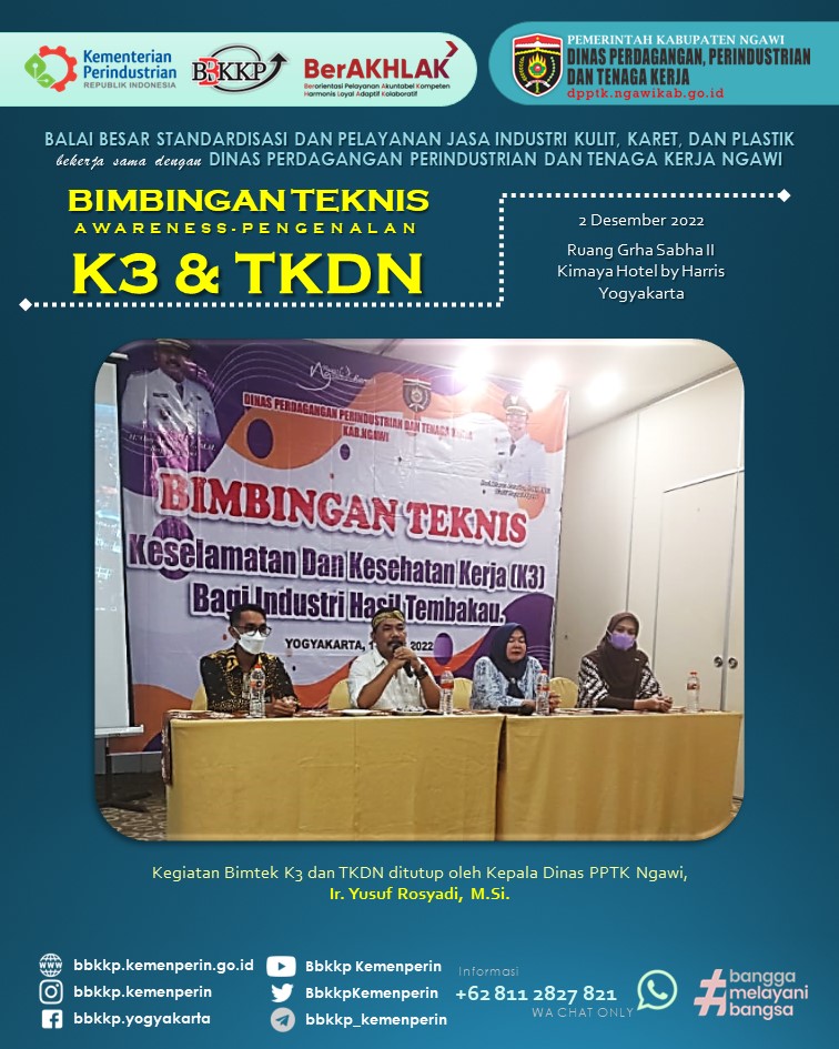 BbkkpKemenperin's tweet image. Dinas PPTK Ngawi Jawa Timur menyelenggarakan Bimtek K3 dan TKDN (2 Des 2022) di Kimaya Hotel by Harris Yogyakarta. Narasumber dari BBSPJIKKP: Hanifah Widyasih (K3) dan Dodi Irwanto (TKDN)

#kemenperin_ri #bbspjikkp #bbkkp
#bimtek #K3 #TKDN #Ngawi
#jagaindustri #industrikita