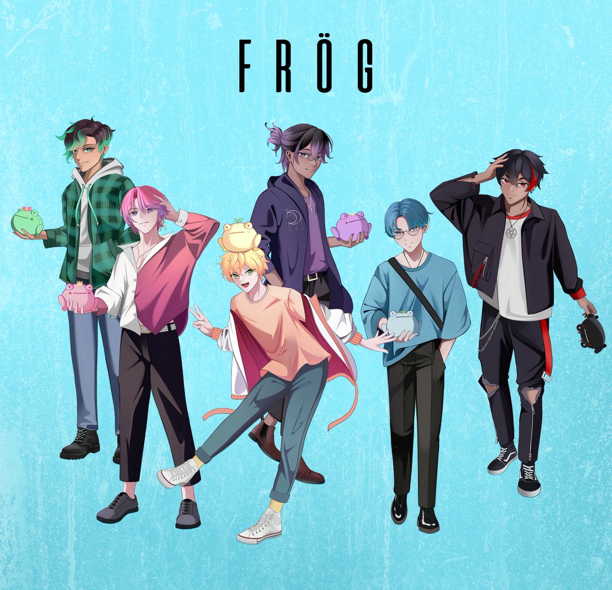 rainylune's tweet photo. what if i told you i commissioned an artist to draw my frog plushies as a boy band 🐸 https://t.co/T2puCU1V4h