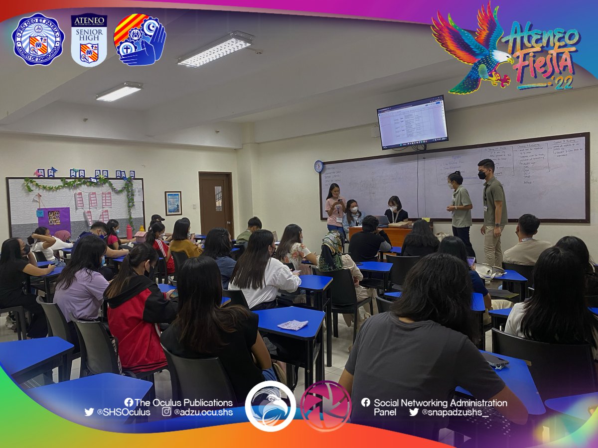 SHSOculus's tweet photo. The Oculus Publications is pleased to officially announce its collaboration with the Social Networking Administration Panel (SNAP) in anticipation of the school’s significant event, the Ateneo Fiesta 2022. 🦅💙

Photos by Trix Daniel and James Williams https://t.co/qhUCNh9MrS