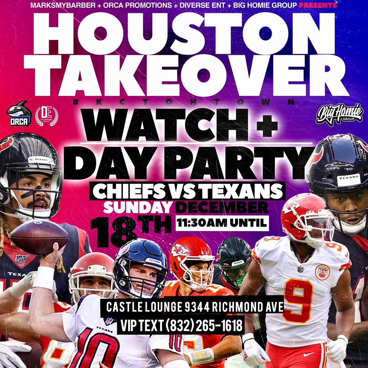 MMBliving's tweet photo. SUNDAY Day 3: The Official #ChiefsVsTexans Watch/Day party at #CastleLounge 1130am- until 🔥
Then #ClubDream for the OFFICIAL post game after party 10-2am 🔥 https://t.co/8yXFilqfom