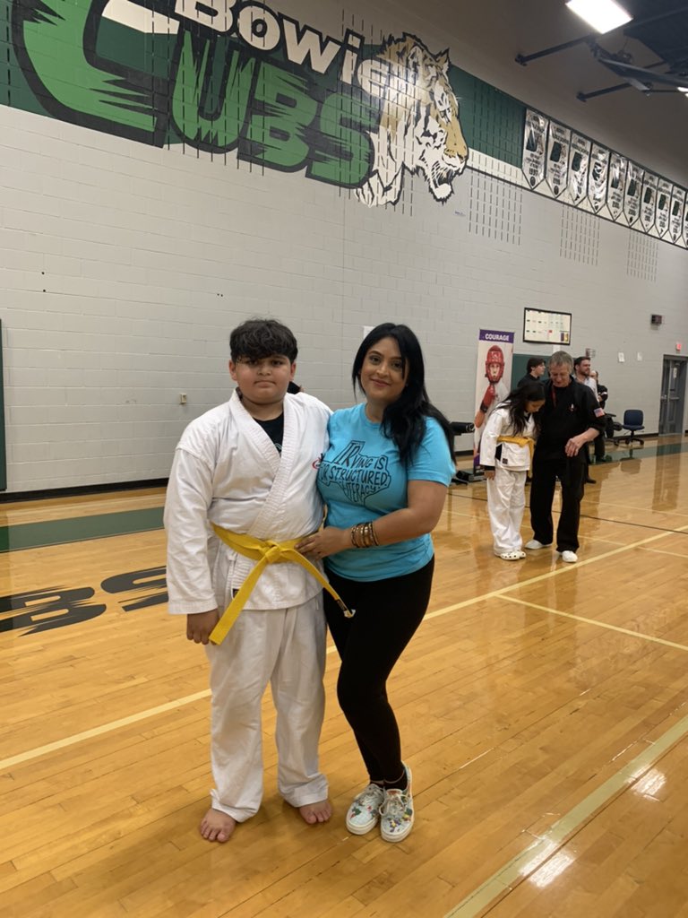 msnadineperez's tweet photo. KSK belt ceremony @IrvingBowie_MS so grateful to Mr. Sapp and super proud of my son Jorge Perez @KICKSTART_KIDS #yellowbelt #characterthroughkarate #kskpride https://t.co/Nbkzpup8YB