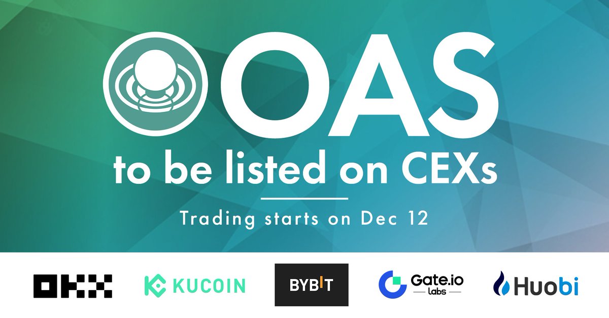 $OAS, the native token of #Oasys will be listed on multiple CEXs (#OKX, #Kucoin, #Bybit, #Gate, and #Huobi) on 12 Dec 🚀

medium.com/@oasys/oasys-a…