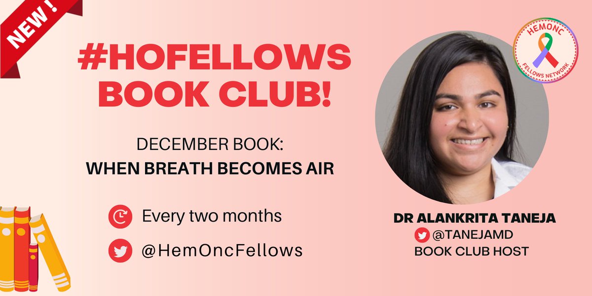 We present our new project by #HOFellows: Book club to read books together. Hosted by @TanejaMD Join us to discuss this month's book, 'When breath becomes air' Please, complete this form if interested: forms.gle/d44gDekgyVJWGJ…

#HOFellows #OncTrainee #OncMedEd #HemOnc #ASH22