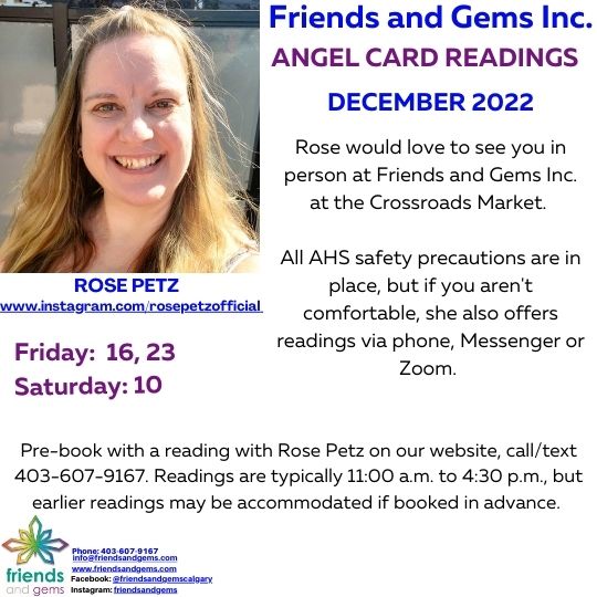 friendsandgems9's tweet photo. Friends and Gems Inc. has Angel Card Readings for our valued customers @ Crossroads Market. Pre-book a 15 or 30-minute session with Rose P using @ https://t.co/AkV74WQ8Fd, call or text 403-607-9167 or @ info@friendsandgems.com.
#angelcardreadings https://t.co/BZrsFBaOql