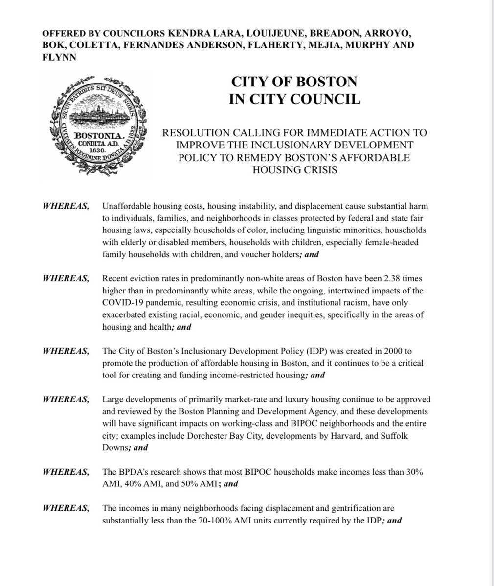mikeleyba's tweet photo. Gratitude to @CllrKendraLara, @Ruthzee and @ab4liz for passing a resolution today calling on the administration to use her executive powers to strengthen IDP by lowering trigger to 5 units and deepen the affordability to an average of 40% AMI #bospoli #CTAB https://t.co/39LeTpS3vN