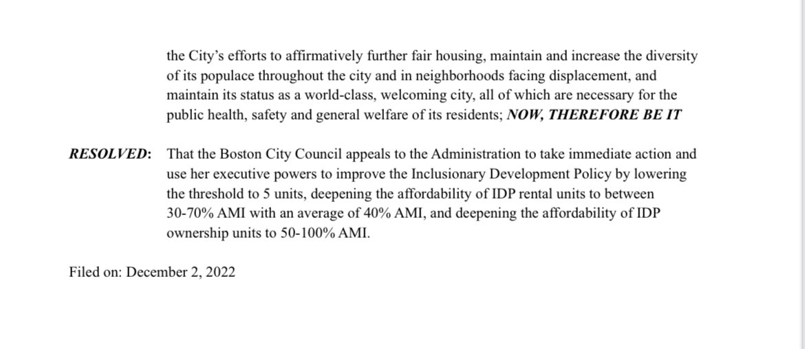 mikeleyba's tweet photo. Gratitude to @CllrKendraLara, @Ruthzee and @ab4liz for passing a resolution today calling on the administration to use her executive powers to strengthen IDP by lowering trigger to 5 units and deepen the affordability to an average of 40% AMI #bospoli #CTAB https://t.co/39LeTpS3vN