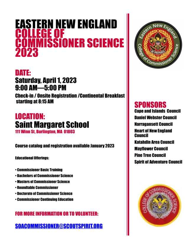 LoneTreeSF's tweet image. Commissioner College just isn't for commissioners. It's a great opportunity to learn more about Scouting's programs. Save the date! Registration opens in January.