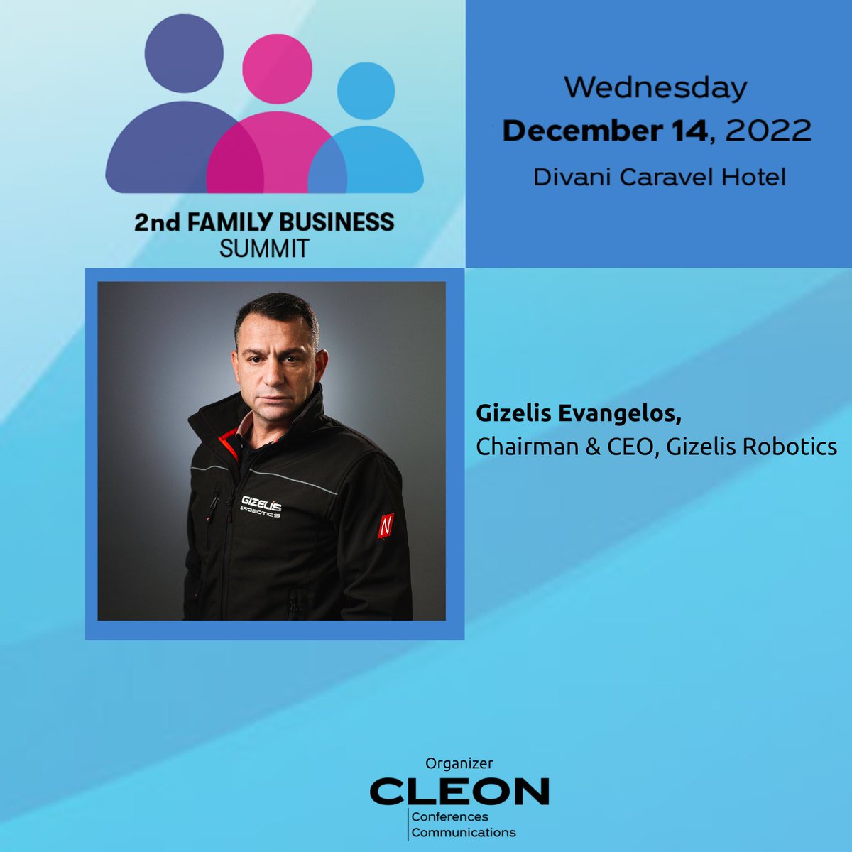 O @Gkizelis στο 2nd Family Business Summit που διοργανώνει η CLEON Conferences & Communications, την Τετάρτη 14 Δεκεμβρίου στο ξενοδοχείο Divani Caravel Για το τελικό πρόγραμμα και εγγραφή επισκεφθείτε: lnkd.in/d3agSCMv