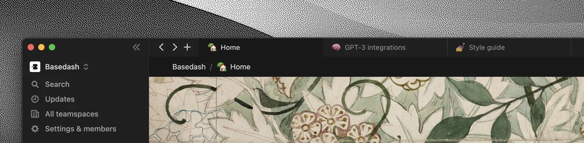 Screenshot of the Notion desktop app with three tabs open.