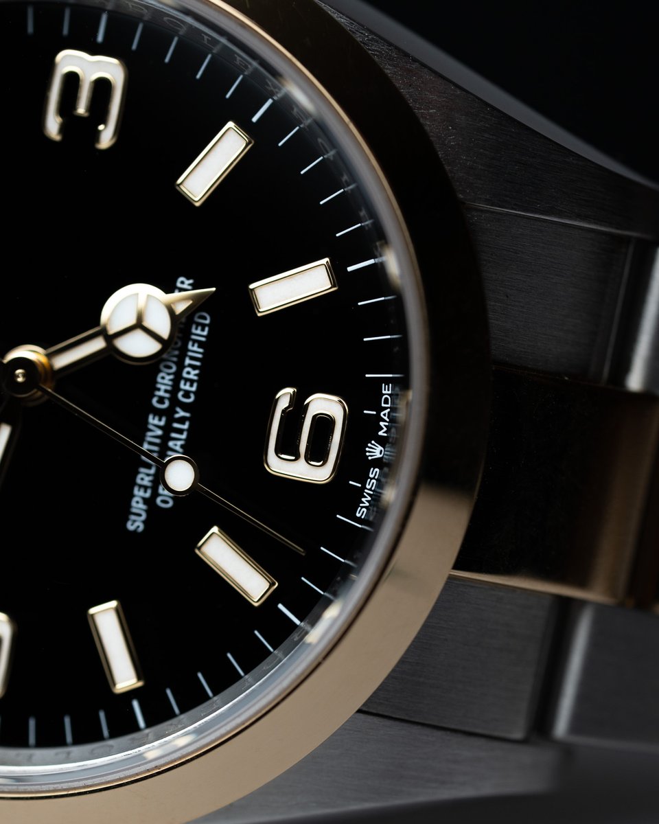 edinwatchco's tweet photo. The classic 36mm Explorer with a twist.. stainless steel and 18ct yellow gold. Available now £10750.00 https://t.co/Su3dIFZZVx