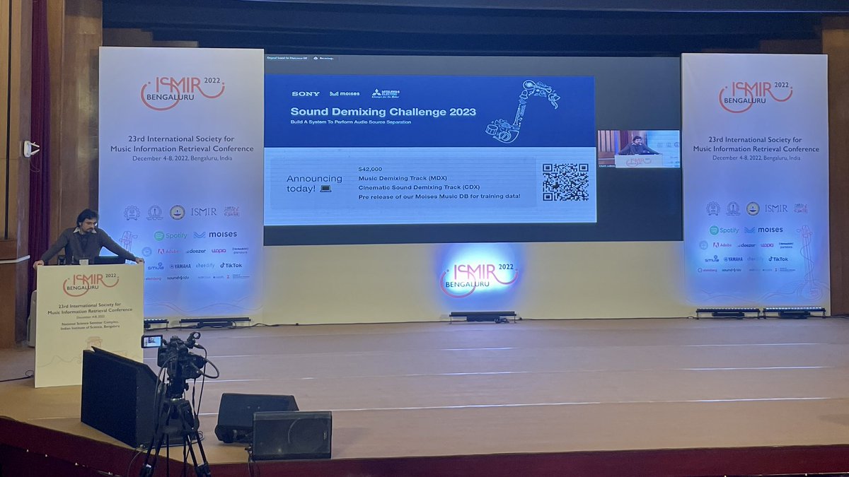 Sound Demixing Challenge 2023 being introduced at #ISMIR2022 by <a href="/moises_ai/">moises.ai</a> 

New multitrack dataset coming soon !