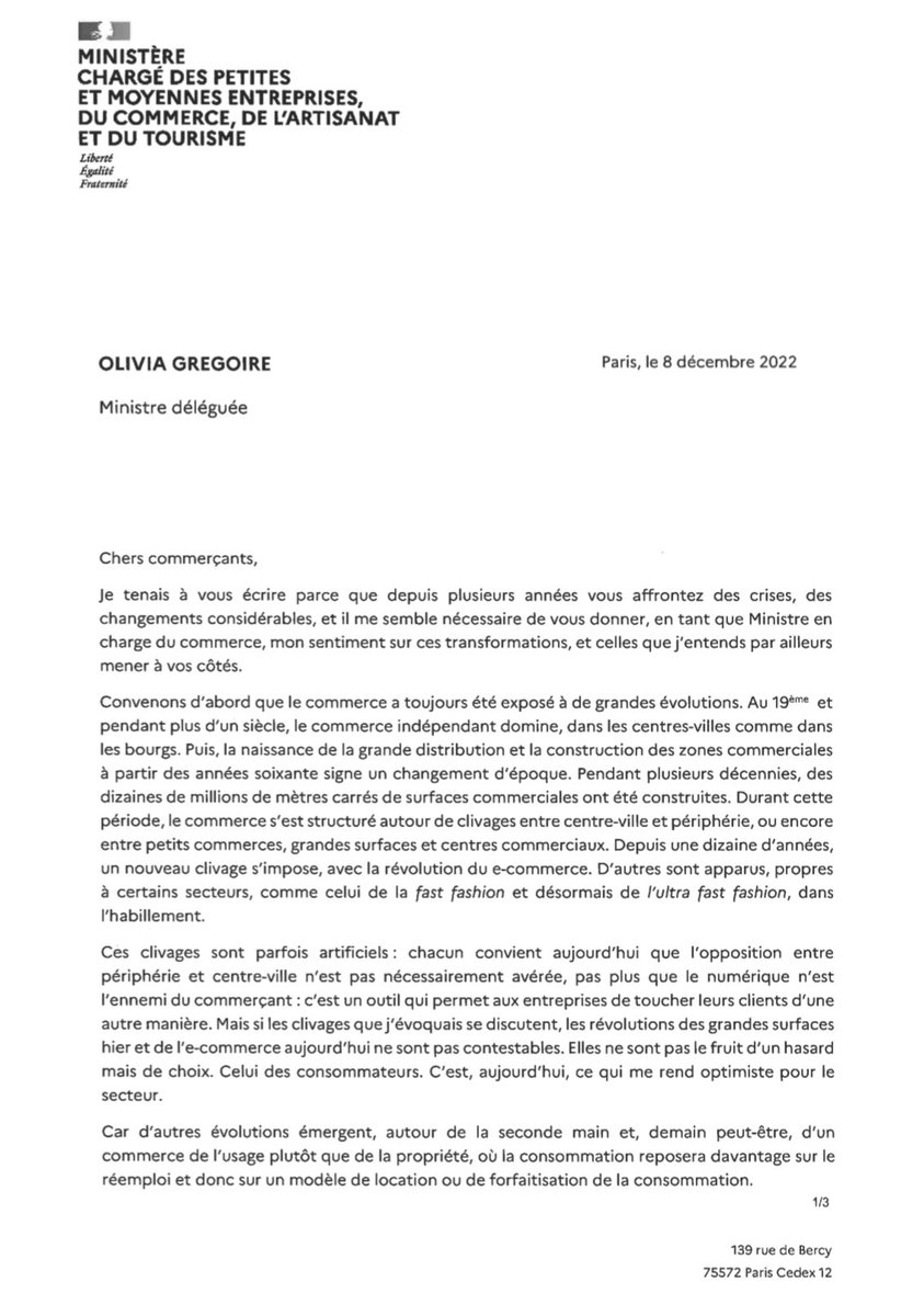 oliviagregoire's tweet photo. Ma lettre, pour vous, commerçants. https://t.co/EvthySQ6xu