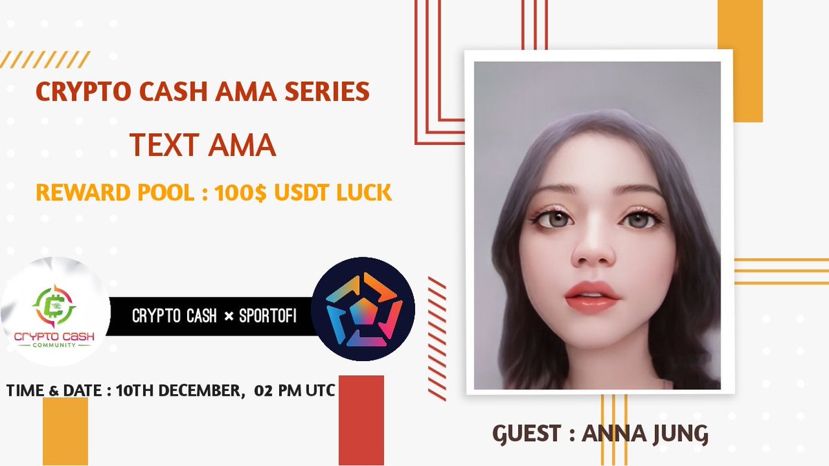 🔊 Crypto Cash Community Glad To Announce AMA with SportoFi 

⏰ Date &amp; Time: 10/12/22 at 12 PM UTC

💰Rewards Pool: 100$ USDT🔥 LUCK

🏠Venue: t.me/cryptocash_com…
 
〽️Rules:
1⃣ Follow @CryptoCash_C &amp;  <a href="/sportofi/">SPORTOFI</a>
2⃣ Like &amp; Retweete
3⃣ Comment Questions &amp; Tag 3Friends