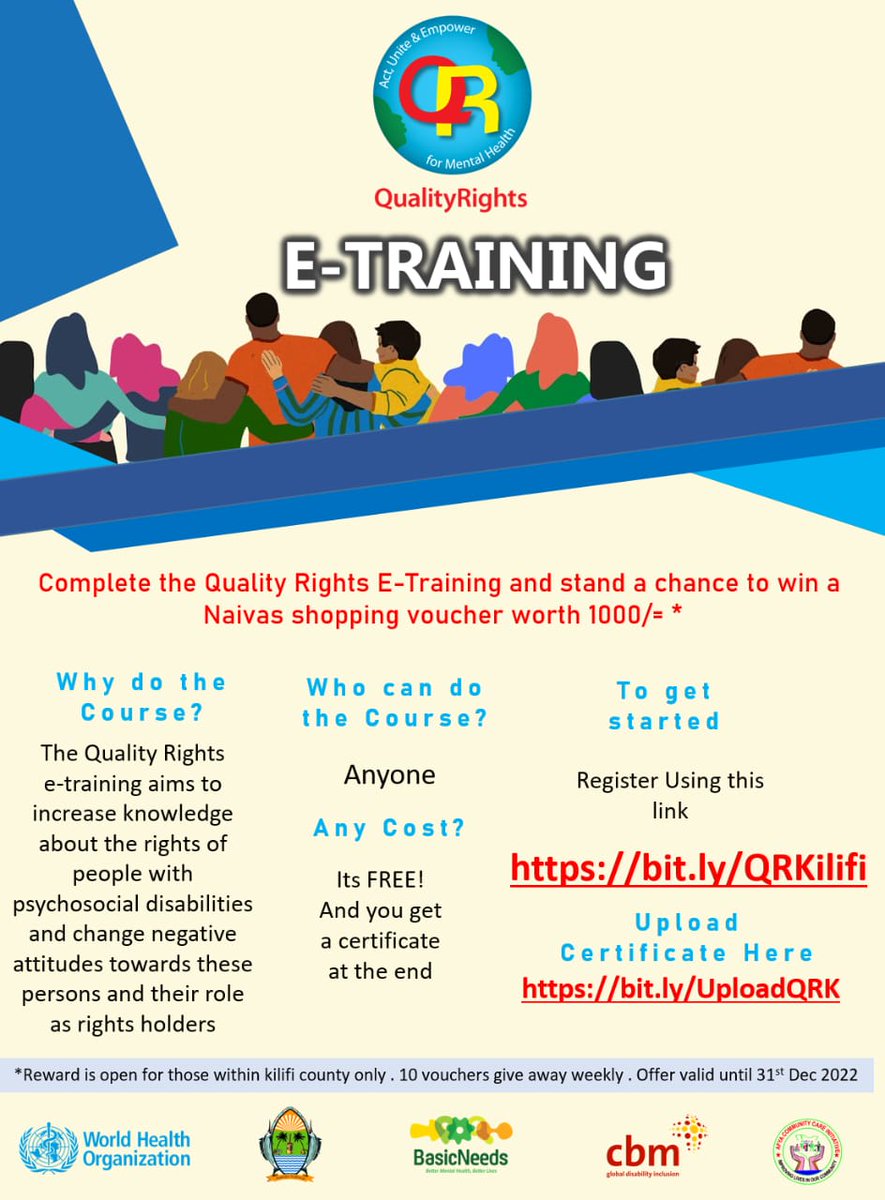 Have you done the #QualityRights E-training? Here is a chance for you to do it and get rewarded with a Naivas shopping voucher. #MentalHealthKilifi