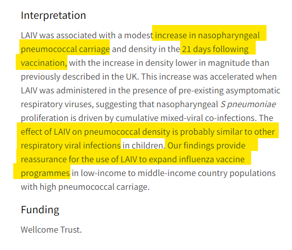 TheJikky's tweet photo. Our live intranasal "vaccine" caused the same increase of Strep A carriage (that has killed 8 children this year) that the actual viral infection did.

"So let's give every child an infection that might kill them". 

These people are out of control. 
https://t.co/bxa0CISwf4 https://t.co/c5D7Y1mt2Z