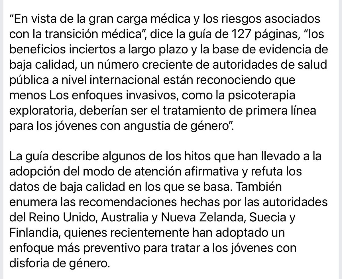 Una gran noticia ...👏👏👏👏👏
“Informe de Genspect sobre el seminario web @GETAtherapy y la nueva guía clínica que está disponible para todos los terapeutas que trabajan con angustia relacionada con el género. Esta guía es la primera alternativa al SOC de WPATH”