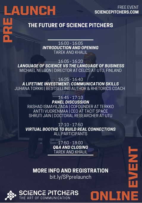 Join a free online event on 12 Dec at 16.00-18.00 where experts share strategies on how scientists and researchers can skillfully pitch their science to increase funding, connect with different audiences and commercialise research. Read more and register: utu.zoom.us/meeting/regist…