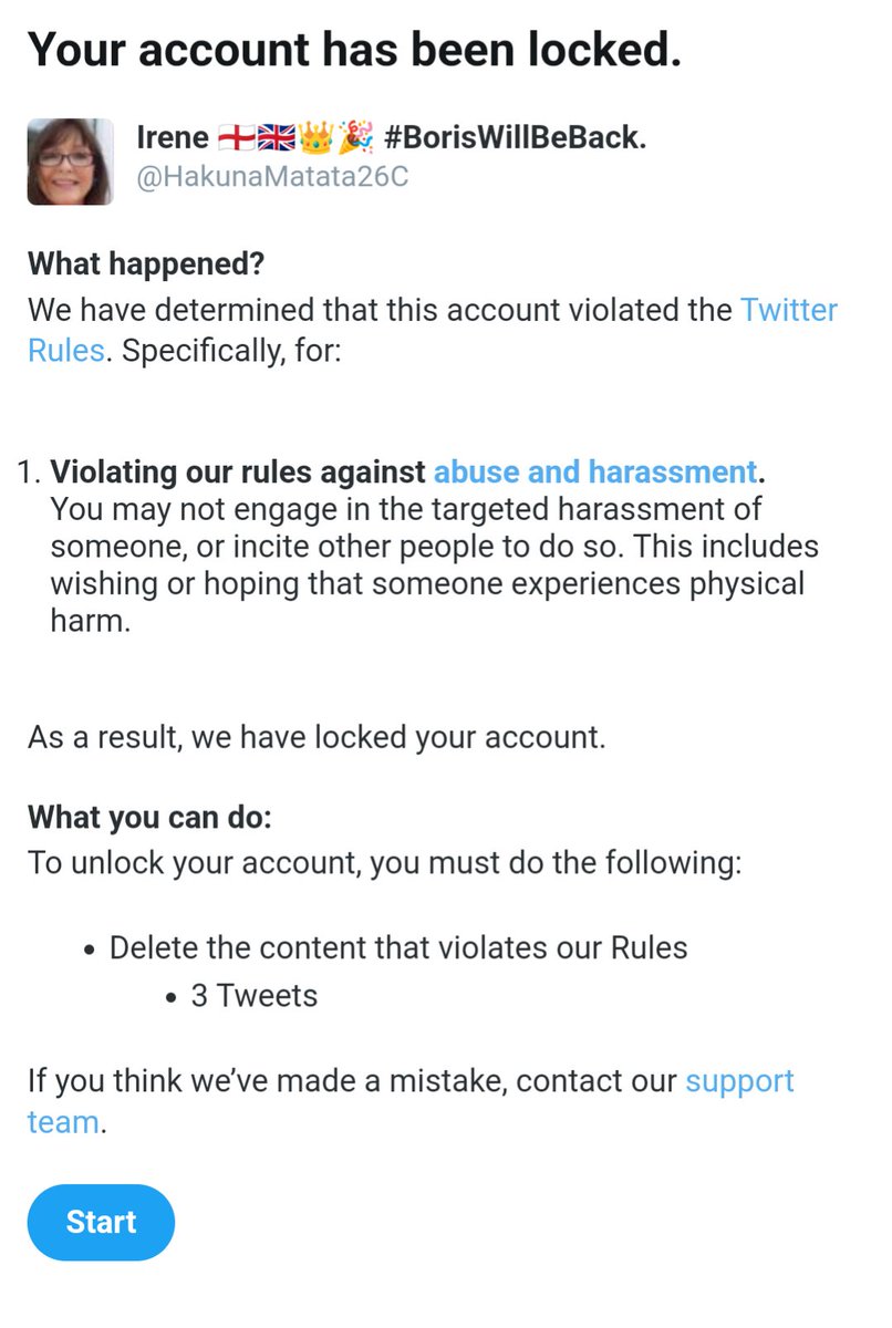 HakunaMatata26C's tweet image. This is when some sad sack decides to go through your timeline from the past couple of years looking for tweets they can report you on. I must REALLY get under their fragile skin. 😂😂😂
I had to remove 3 tweets (which told the truth) to stop being locked out.