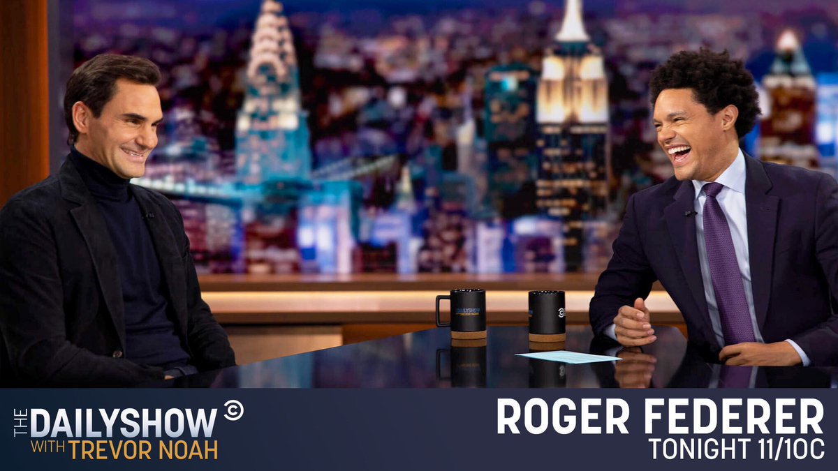 TheDailyShow's tweet photo. TONIGHT: Tennis legend @rogerfederer is here! https://t.co/6Zp8UXkHvX