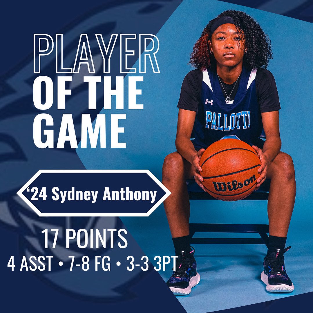 PallottiWBB's tweet image. 𝑷𝑳𝑨𝒀𝑬𝑹 𝑶𝑭 𝑻𝑯𝑬 𝑮𝑨𝑴𝑬 | ‘24 guard Sydney Anthony had another big and finished with 17 points, shooting 7-8 from the field including 3-3 from 3pt range. The starting PG also contributed 4 assists. Good work Sydney!