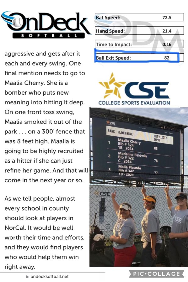 CMaalia's tweet photo. Wanted to thank the Allister family and staff @ondecksoftball and @ODM_Testing for the write up and test. And @CS_Eval for the great summer event in Colorado. Trying for an 88 Exit Velo this summer #gotpower @LegacyLegends @Los_Stuff @IHartFastpitch @softball https://t.co/9EtZfi4S7I